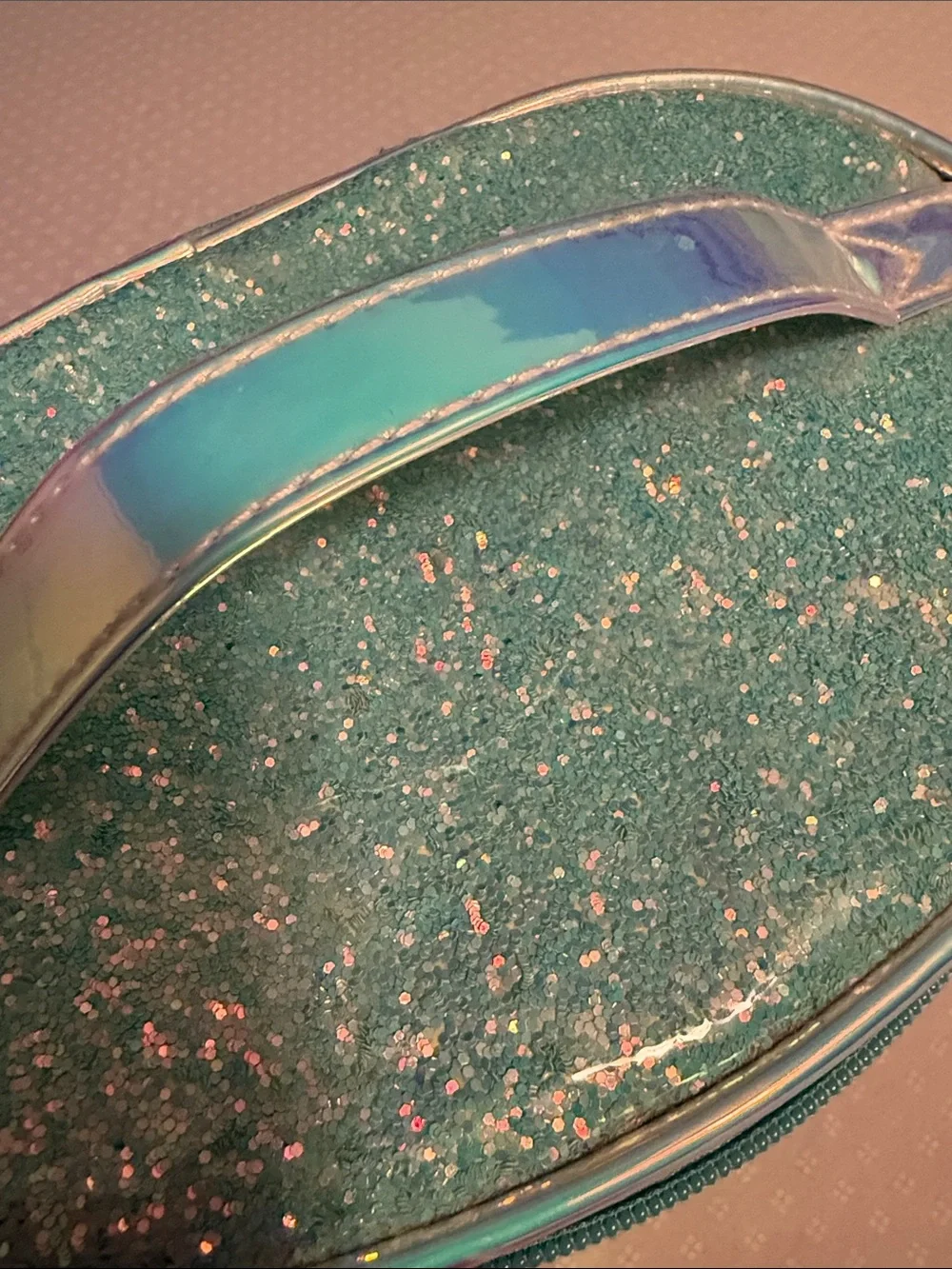 Justice Teal Glitter Travel Case with Initial K